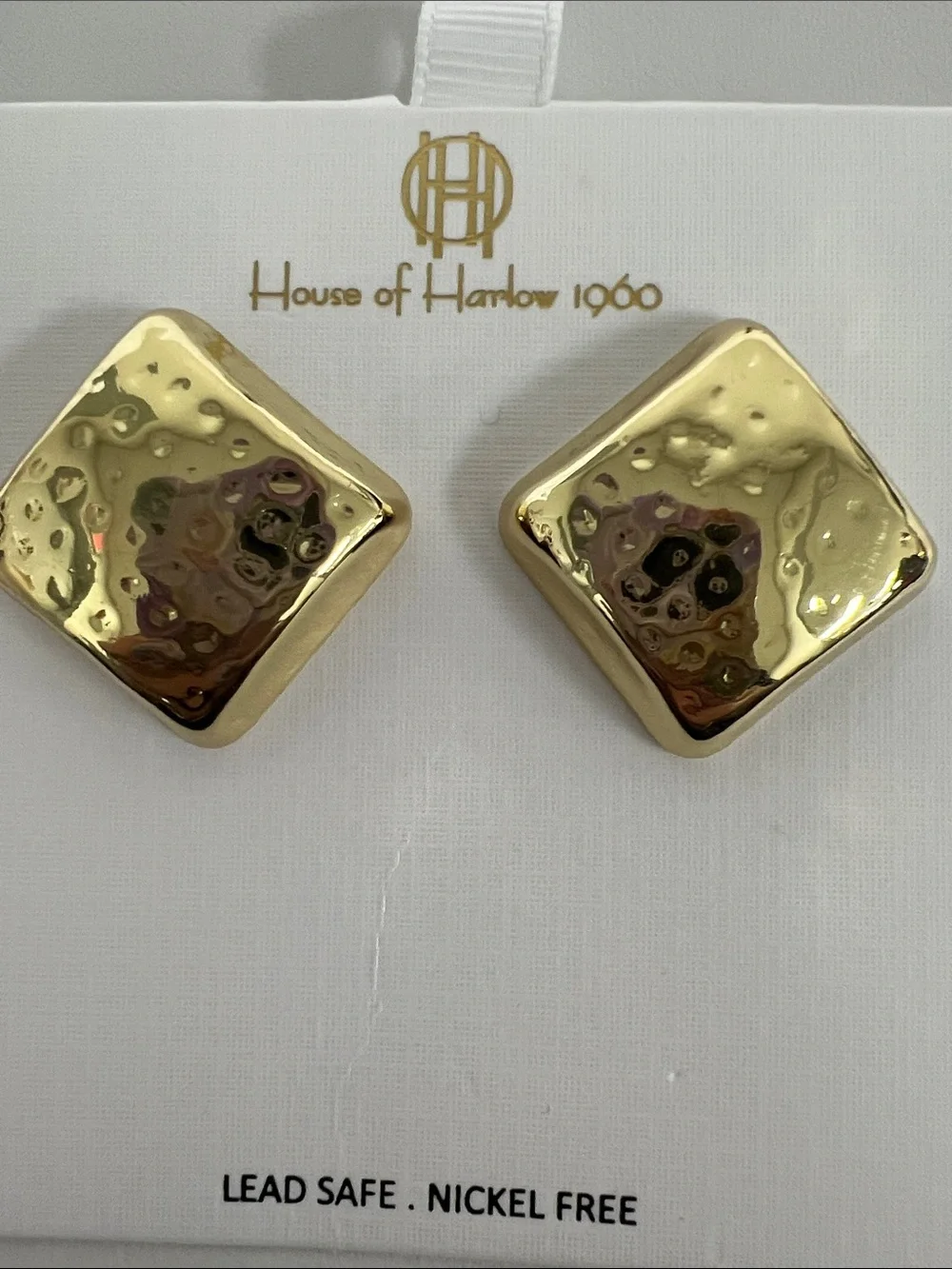 House of Harlow 1960 Gold Hammered Diamond-Shape Clip Earrings